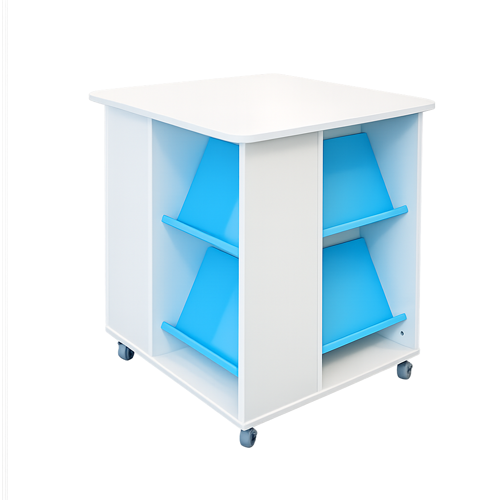 Library display furniture for face-out book presentation
