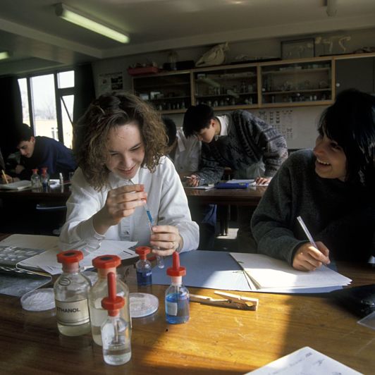 Mandatory Credit: Photo by Photofusion/REX Shutterstock (2252546a) Pupils in chemistry class secondary school London UK Education