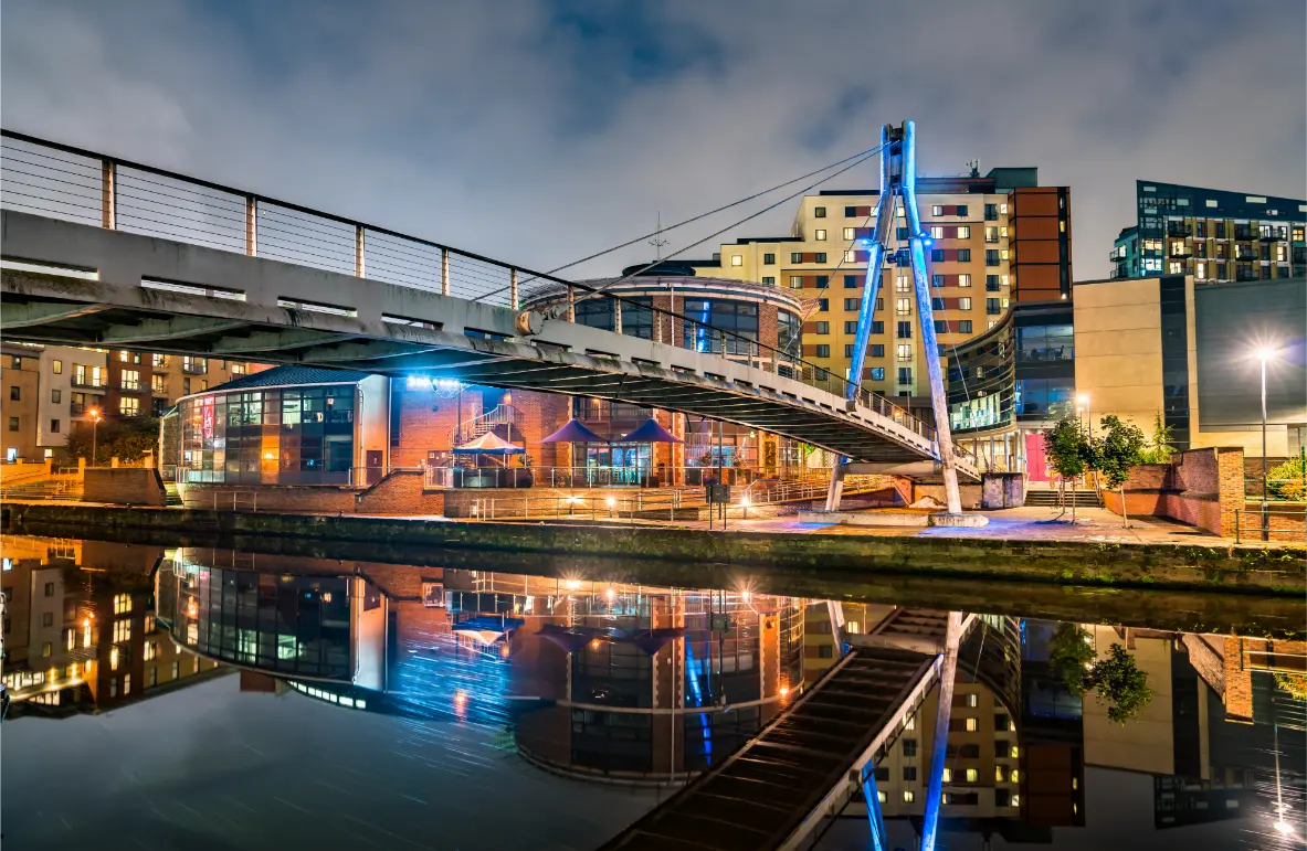 Leeds waterfront at night